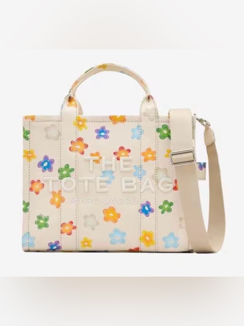 Marc Jacobs Cream Tote Bag with Multicolor Floral Print